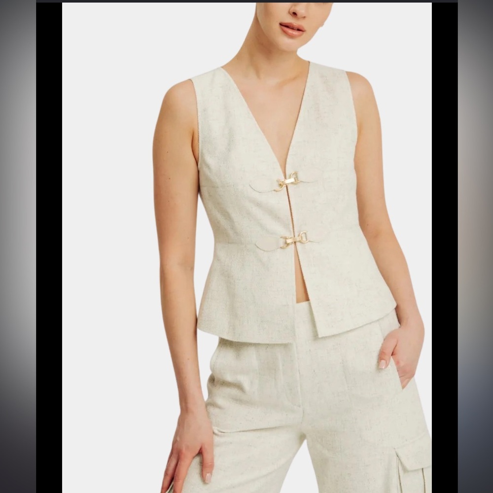 Torn by Ronny Kobo Bernadette Cream Sleeveless V-Neck Top w/ Decorative Closures - Picture 4 of 17
